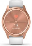 Garmin vivomove Style, Hybrid Smartwatch with Real Watch Hands and Hidden Color Touchscreen Displays, Rose Gold with White Silicone Band
