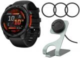 Garmin Fenix 8 51mm GPS Smartwatch with 1.4-Inch AMOLED Display (Slate Gray and Black) Bundle with Focus Camera Charger Stand and Focus 9H Tempered Glass Screen Protector Film (51mm, 3-Pack) (3 Items)