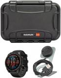Garmin Fenix 8 Sapphire Solar 47mm Smartwatch with Built-in LED Flashlight (Black and Pebble Gray) Bundle with Waterproof Hard Case (Black) and Focus Camera Charger Stand (3 Items)