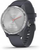 Garmin vivomove 3s, Smaller-Sized Hybrid Smartwatch with Real Watch Hands and Hidden Touchscreen Display, Silver with Granite Blue Case and Band (Renewed)