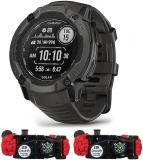 Garmin 010-02805-10 Instinct 2X Solar Rugged GPS Smartwatch Graphite | Official USA Partner Model | Bundle with Deco Essentials 2-Pack Emergency Paracord Bracelet with SOS LED Whistle Knife
