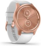 Garmin vivomove Style, Hybrid Smartwatch with Real Watch Hands and Hidden Color Touchscreen Displays, Rose Gold with White Silicone Band (Renewed)