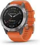 Garmin fenix 6 Sapphire, Premium Multisport GPS Watch, Features Mapping, Music, Grade-Adjusted Pace Guidance and Pulse Ox Sensors, Titanium with Orange Band