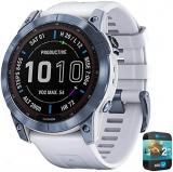 Garmin 010-02541-14 Fenix 7X Sapphire Solar Smartwatch Mineral Blue Titanium with Whitestone Band Bundle with 2 YR CPS Enhanced Protection Pack (Renewed)