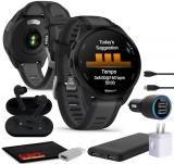 Garmin Forerunner 165 Music GPS Running Smartwatch, Fitness Tracker Smart Watch for Women and Men Bundle with Accessories - Black/Slate Gray