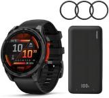 Garmin Fenix 8 51mm GPS Smartwatch with 1.4-Inch AMOLED Display (Slate Gray and Black) Bundle with Portable Power Accessory (Black) and Tempered Glass Screen Protector Film (51mm, 3-Pack) (3 Items)