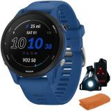 Garmin 010-02641-01 Forerunner 255 GPS Smartwatch, Tidal Blue | Official USA Partner Model | Bundle with Workout Cooling Sport Towel and Deco Essentials Wearable Commuter Front and Rear Safety Light
