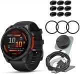 Garmin Fenix 8 47mm GPS Smartwatch (Slate Gray and Black) Bundle with Portable Charger Stand and Screen Protector Film (3 Items)
