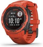 Garmin Instinct Solar, Solar-Powered Rugged Outdoor Smartwatch, Built-in Sports Apps and Health Monitoring, Flame Red (Renewed)