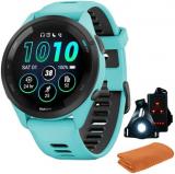 Garmin 010-02810-02 Forerunner 265 GPS Smartwatch, Aqua/Black | Official USA Partner Model | Bundle with Workout Cooling Sport Towel + Deco Essentials Wearable Commuter Front & Rear Safety Light