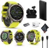 Garmin Fenix 8 47MM Solar Sapphire Multisport GPS Smartwatch Titanium with Amp Yellow Silicone Band, 48 Days Battery Life Smart Watch Pro Bundle