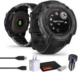 Garmin Instinct 2X Solar - Tactical Edition Black, Rugged Outdoor GPS Smartwatch for Men, Ballistics Calculator, Solar Charging Capability Built-in Flashlight Smart Watch Bundle with Accessories