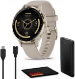 Garmin Venu 3S Advanced Fitness & Health Tracker Smart Watch Soft Gold Stainless Steel Bezel with 41 MM French Gray Case and Silicone Band 1.2 Inch AMOLED Touch Screen Display