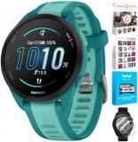 Garmin 010-02863-32 Forerunner 165 Music Smart Sport Watch, Turquoise + Aqua | Official USA Partner Model | Bundle with Deco Essentials 2-Pack Screen Protector + Fitness & Wellness Suite