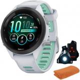 Garmin 010-02810-04 Forerunner 265S GPS Smartwatch, Whitestone/Neo Tropic | Official USA Partner Model | Bundle with Sport Towel + Deco Essentials Wearable Commuter Front & Rear Safety Light