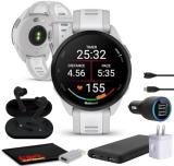 Garmin Forerunner 165 GPS Running Smartwatch, Fitness Tracker Smart Watch for Women and Men Bundle with Accessories - Mist Gray/Whitestone