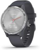 Garmin vivomove 3s, Smaller-sized Hybrid Smartwatch with Real Watch Hands and Hidden Touchscreen Display, Silver with Granite Blue Case and Band