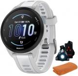 Garmin 010-02863-21 Forerunner 165 Smart Sport Watch, Mist Gray + Whitestone | Official USA Partner Model | Bundle with Sport Towel + Deco Essentials Wearable Commuter Front and Rear Safety Light