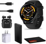 Garmin Venu 3 Advanced Fitness and Health Tracker Smart Watch with Slate Stainless Steel Bezel and 45 MM Black Case and Silicone Band 1.4 Inch AMOLED Touch Screen Display
