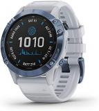 Garmin fenix 6 Pro Solar, Multisport GPS Watch with Solar Charging Capabilities, Advanced Training Features and Data, Mineral Blue with White Band (Renewed)
