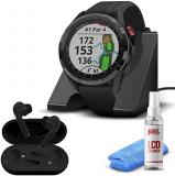 Garmin Approach S62 GPS Golf Watch (Black Bezel/Black Band) + Wireless Headphones + Charging Base + 6TH AVE Cleaning Kit w/Virtual Caddie Mapping (010-02200-00) (010-02200-00)