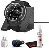 Garmin Instinct Crossover Rugged Hybrid Smartwatch Black with Watch Charging Stand, 2-Port Car Adapter, Wall-Adapter & Watch Cleaning Kit (010-02730-13)