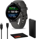 GarminVenu 3S Advanced Fitness and Health Tracker Smartwatch with Slate Stainless Steel Bezel with Pebble Gray Case and Silicone Band and 1.2 Inch AMOLED Touch Screen Display Bundle with Accessories