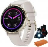 Garmin 010-02785-04 Venu 3S Health Fitness GPS Smartwatch Gold Steel Bezel with Ivory Case (41mm) | Official USA Partner Model | Bundle with Towel, Deco Essentials Commuter Front, Rear Safety Light