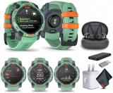 Garmin Instinct 3 45mm AMOLED Display Outdoor GPS Smartwatch, Metal-Reinforced Bezel, Built-in Flashlight, 18 Days Battery Life, Neo Tropic (010-02936-01) Earbuds Bundle