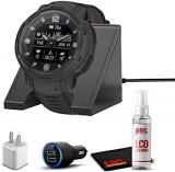 Garmin Instinct Crossover Solar Rugged Hybrid Smartwatch with Solar Charging Capabilities Graphite with Watch Charging Stand, 2-Port Car Adapter, Wall-Adapter & Watch Cleaning Kit (010-02730-11)
