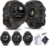 Garmin Instinct E 40mm, Outdoor GPS Smartwatch, 24/7 Health Monitoring, Up to 14 Days of Battery Life, Charcoal 010-02932-00 Health, Fitness and Tactical Smart Watch Bundle for Men & Women
