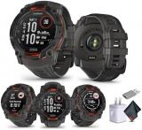 Garmin Instinct 3 50mm, Solar Charged Display, Rugged Outdoor GPS Smartwatch, Unlimited Battery Life, Built-in Flashlight, Charcoal (010-02935-00) Tactical Smart Watch Bundle for Men and Women