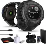 Garmin Instinct 2X Solar - Tactical Edition Black, Rugged Outdoor GPS Smartwatch for Men, Solar Charging Capability, Ballistics Calculator Built-in Flashlight Smart Watch Bundle with Accessories