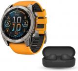Garmin Fenix 8 Sapphire 51mm GPS Smartwatch with 1.4-Inch AMOLED Display (Spark Orange and Graphite) Bundle with Truly Wireless Earbuds (Black) (2 Items)