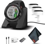 Garmin Approach S62 Golf Watch, Premium GPS Smartwatch, Built-in Virtual Caddie Bundle with 3X Approach CT10 Automatic Club Tracking System + USB Charging Adapter + Charging Stand + More Accessories