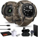 Garmin Instinct 2X Solar - Tactical Edition Coyote Tan, Rugged Outdoor GPS Smartwatch for Men, Solar Charging Capability, Ballistics Calculator Built-in Flashlight Smart Watch Bundle with Accessories