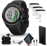 Garmin Approach S62 Golf Watch, Premium GPS Smartwatch, Built-in Virtual Caddie Bundle with 3X Approach CT10 Automatic Club Tracking System + USB Charging Adapter + Black Earbuds + More Accessories
