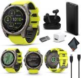 Garmin Fenix 8 51MM Solar Sapphire Multisport GPS Smartwatch Titanium with Amp Yellow Silicone Band, 48 Days Battery Life, Built-in LED Flashlight, Fitness & Health Smart Watch Bundle for Men & Women
