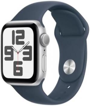 Apple Watch SE (2nd Gen) [GPS 40mm] - Silver Aluminum Case with Storm Blue Sport Band, M/L (Renewed)