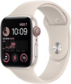 Apple Watch SE (2nd Gen) (GPS + Cellular, 44mm) - Starlight Aluminum Case with Starlight Sport Band, M/L (Renewed)
