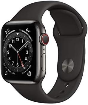 Apple Watch Series 6 (GPS + Cellular, 40mm) - Graphite Stainless Steel Case with Black Sport Band (Renewed)