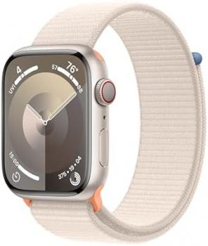 Apple Watch Series 9 [GPS, 45mm] - Starlight Aluminum Case with Starlight Sport Loop, One Size (Renewed)