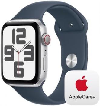 Apple Watch SE GPS + Cellular 44mm Silver Aluminum Case with Storm Blue Sport Band - S/M