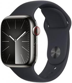 Apple Watch Series 9 [GPS + Cellular, 41mm] - Graphite Stainless Steel Case with Midnight Sport Band, M/L (Renewed Premium)