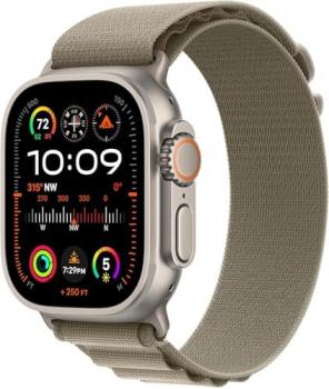 Apple Watch Ultra 2 [GPS + Cellular, 49mm] Titanium Case with Olive Alpine Loop, Medium (Renewed Premium)