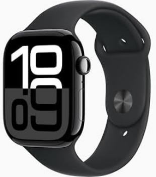 Apple Watch Series 10 [GPS, 46mm] - Jet Black Aluminum Case with Black Sport Band, S/M (Renewed Premium)