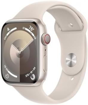 Apple Watch Series 9 [GPS + Cellular, 45mm] - Starlight Case with Starlight Sport Band, S/M (Renewed)
