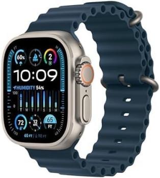 Apple Watch Ultra 2 [GPS + Cellular, 49mm] - Titanium Case with Blue Ocean Band, One Size (Renewed Premium)