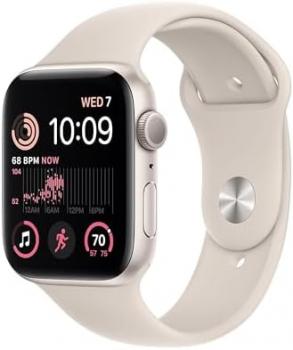 Apple Watch SE (2nd Gen) [GPS, 44mm] - Starlight Aluminum Case with Starlight Sport Band, M/L (Renewed Premium)