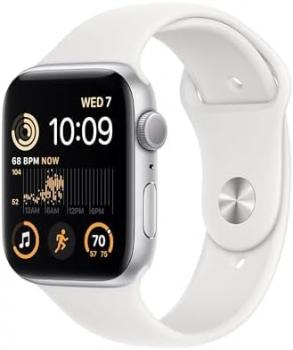 Apple Watch SE (2nd Gen) [GPS, 44mm] - Silver Aluminum Case with White Sport Band, S/M (Renewed Premium)